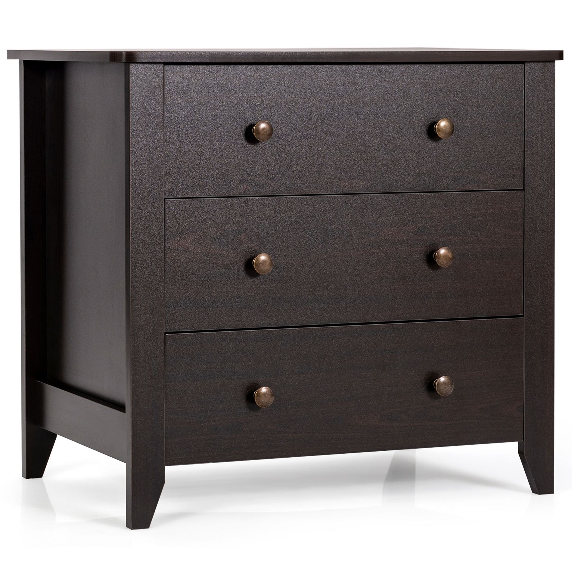 Costway 3 Drawer Dresser Chest of Drawers Bedside Table for Living Room Bedroom Espresso