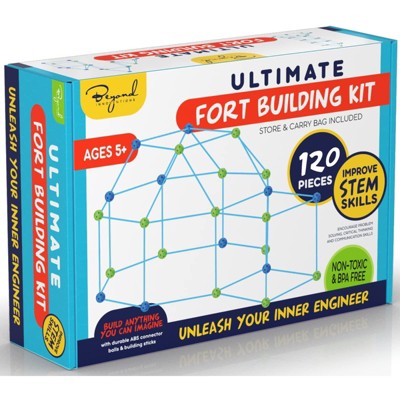 Fort Building Kit for Kids – 120 Piece STEM Construction Toy Set with Connectors and Rods, Indoor & Outdoor Play with Carry Bag