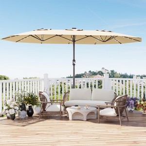 10x10 square cantilevered patio umbrella Best Choice Products 10ft Square Woodgrain Pattern 2-Tier Outdoor Solar LED Cantilever Umbrella w/ Base main image 1