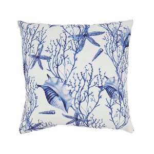 Saro Lifestyle Coastal Sea Shell and Coral Outdoor Pillow with Poly Fill, 18"x18", Blue - 1 of 4
