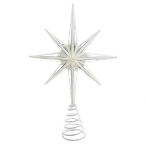 Kurt S. Adler 13.5 Inch White Mirror Star Treetopper Glittered Tree Toppers - 1 of 3