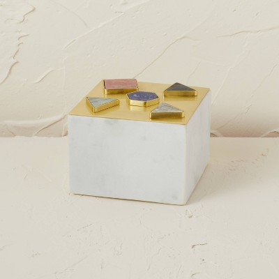 5" x 5" Metal/Marble Box with Gemstones Natural/White - Opalhouse™ designed with Jungalow™