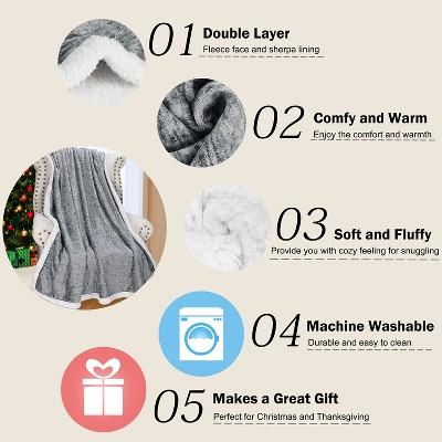 Catalonia Melange Dark Grey Reversible Sherpa Fleece Throw Blanket