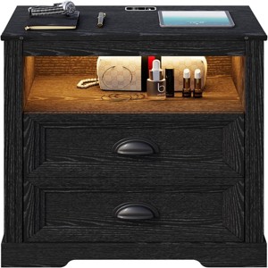 GlasFlength Nightstands Nightstand Farmhouse Style Bedside Table with Storage Drawers Simple Design for Bedroom, Black, 19.68"*15.75"*23.62" - 1 of 4