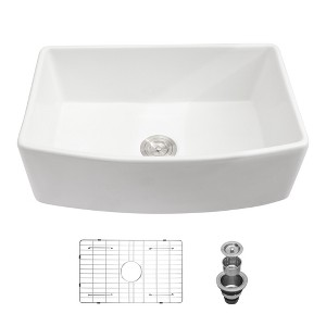 White Farmhouse Sink - 33 inch White Kitchen Sink Ceramic Arch Edge Apron Front Single Bowl Farm Kitchen Sinks - 1 of 4