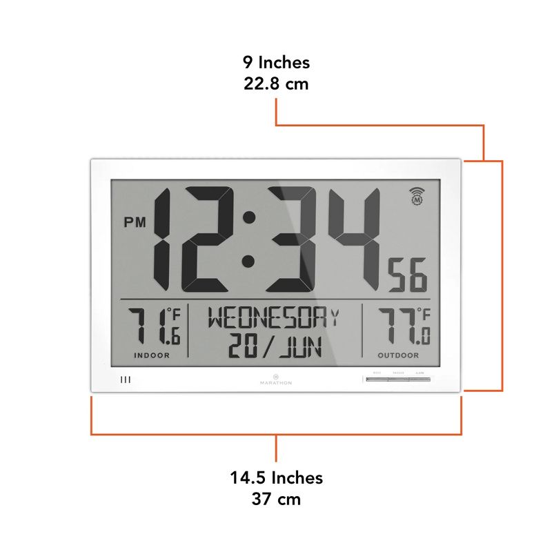 Marathon Slim Atomic Full Calendar Clock with Indoor & Outdoor Temperature With 7 time zones, 4 of 8
