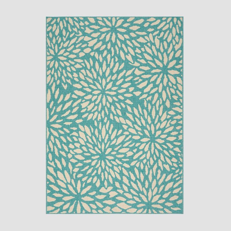 Simone Floral Outdoor Rug Blue/Ivory - Christopher Knight Home, 1 of 7