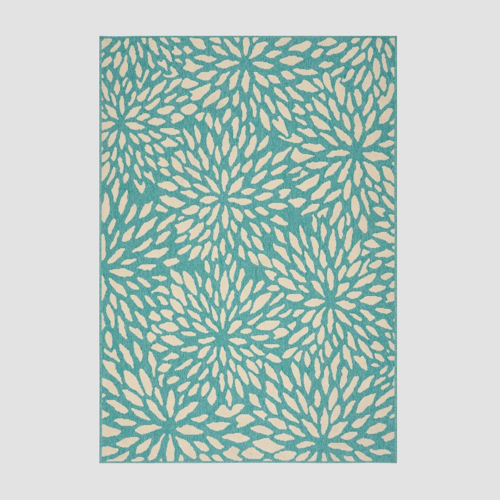 Photos - Area Rug 5' x 8' Simone Floral Outdoor Rug Blue/Ivory - Christopher Knight Home: Du