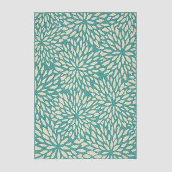 Simone Floral Outdoor Rug Blue/Ivory - Christopher Knight Home