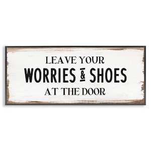 Stupell Industries Worries & Shoes At Door Phrase, 30" x 13" - 1 of 4