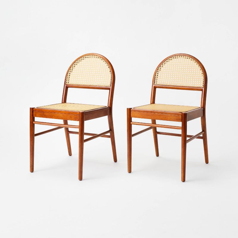 2pk Gilbert Arch Back Caned Woven Dining Chairs Walnut - Threshold&#8482; designed with Studio McGee, 1 of 12