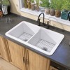 32 in Undermount Kitchen Sink Rectangular Double Bowl Kitchen Sink White Fireclay Workstation Drop Sinks Kitchen - 3 of 4