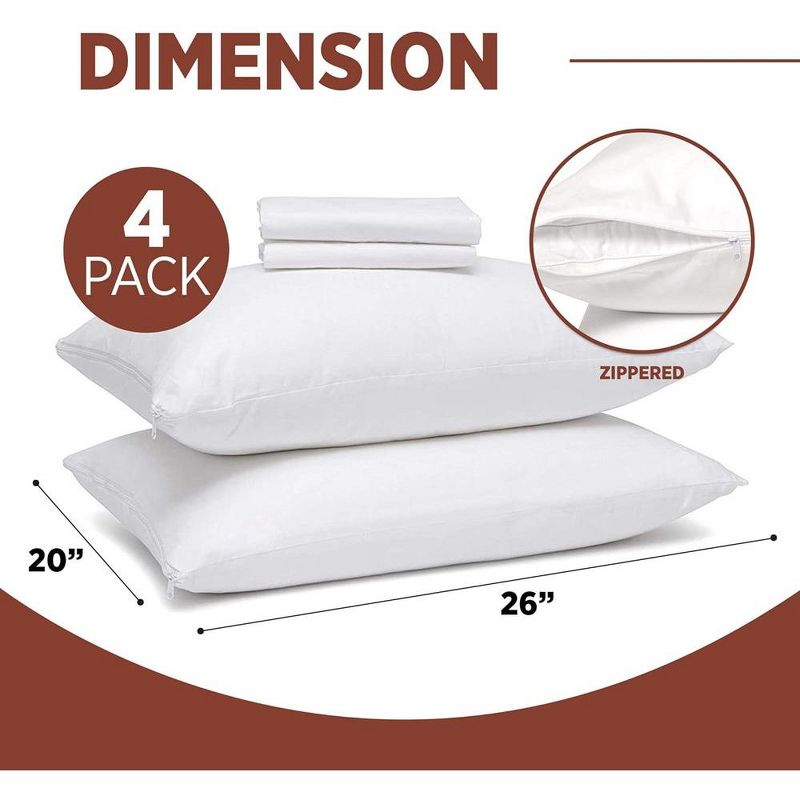 Better Bed Collection Zipped Poly/Cotton PIllow Protectors - 4 Pack White, 2 of 9
