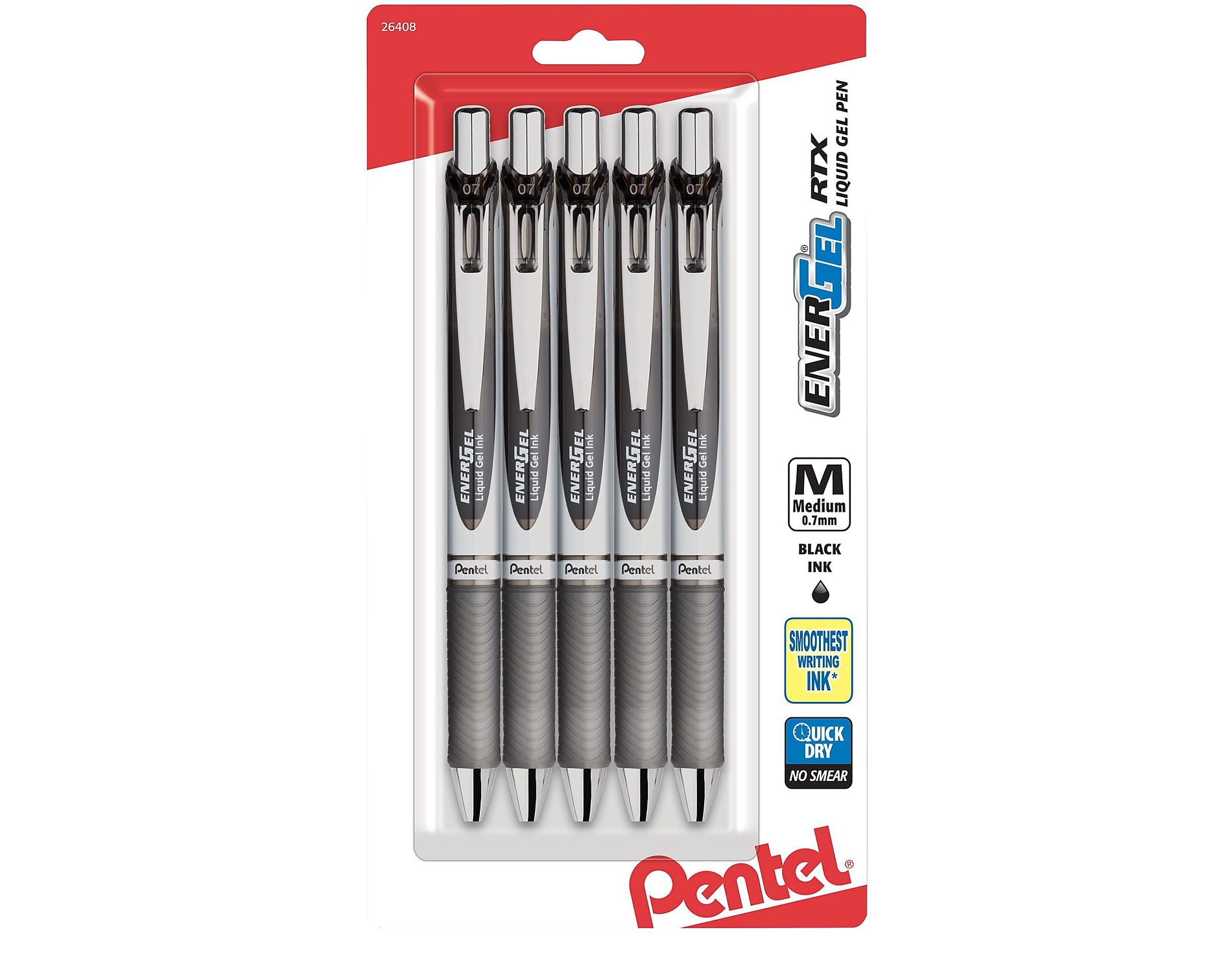 Pentel EnerGel RTX Liquid Gel Pen 0.7mm Black 5/Pack (BL77BP5A)