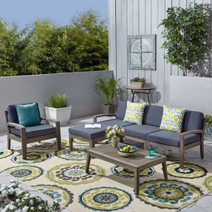 Christopher Knight Home Parma Patio Acacia Wood Slat Design 5 Seater  Upholstered Seating Set with Coffee Table - 1 of 4