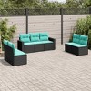 vidaXL 7 Piece Patio Sofa Set with Cushions Black Poly Rattan - Black and Blue Without Table - 2 of 4