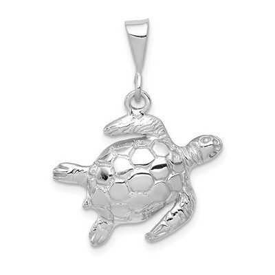 Black Bow Jewelry 14k White Gold Polished 2D Sea Turtle Pendant