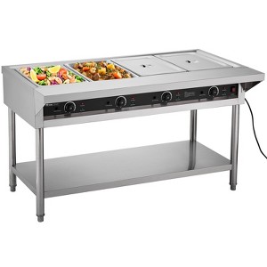 VEVOR 4-Pan Commercial Food Warmer,Electric Steam Table with Independent Temperature Control,450Wx4 Stainless Steel Buffet Catering Food Warmer,Silver - 1 of 4