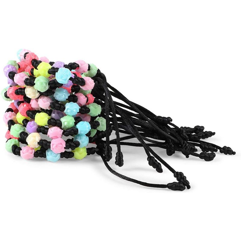 Zodaca 12 Pack Adjustable Cord Bracelets with Rose Bead Charm in Assorted Colours for DIY Jewellery, 5 of 9
