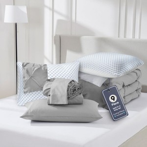 Nestl Comforter Set, 9 Piece Pinch Pleated Bedding Set, Bed in a Bag, All season Bed Set with Cooling Pillows - 1 of 4