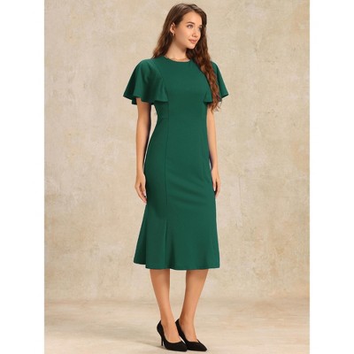 Женские платья INSPIRE CHIC Women's Ruffle Sleeve Round Neck Cocktail Party Work Sheath Dress Dark Green X-Small — фото 4