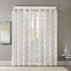 DSVIMOY Curtain Panels, Fretwork Burnout Sheer Curtain Panel for Living Room, Bedroom, White, 84"*50"*0.13" - 1 of 4