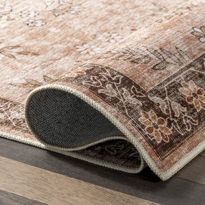 Kirsi Rust and Beige Synthetic Round Washable Area Rug