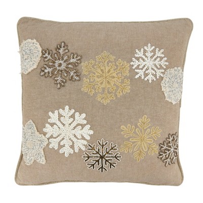Saro Lifestyle Embroidered Snowflake Pillow - Down Filled, 18" Square, Natural
