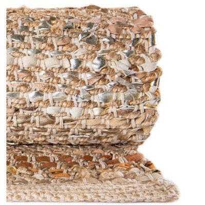Handwoven Ivory and Brown Jute Leather Rectangular Area Rug