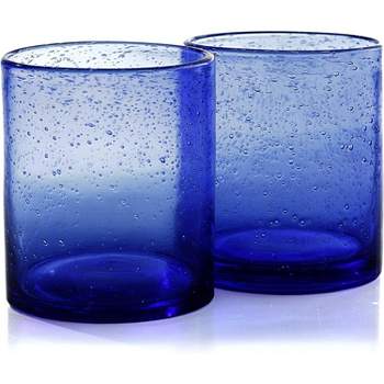 ARTLAND Iris Seeded Cobalt 14 Ounce Double Old Fashioned Glass, Set of 6