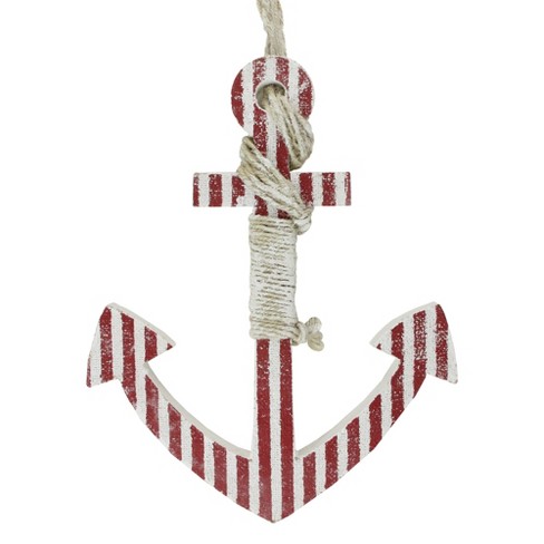Northlight 16 Red And White Striped Nautical Hanging Anchor With Rope Wall Art Target