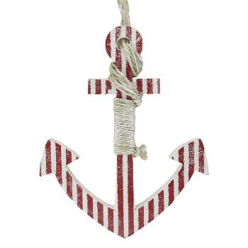 Northlight 16" Red and White Striped Nautical Hanging Anchor with Rope Wall Art