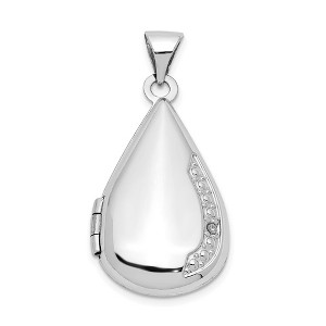 Black Bow Jewelry 21mm Diamond Accent Teardrop Locket in 14k White Gold - 1 of 4