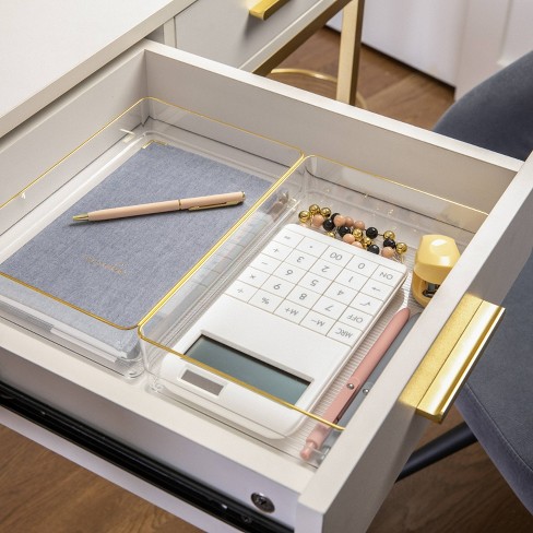 Martha Stewart 3pc Plastic Storage Organizer Bins With White Engineered  Wood Lid Clear : Target