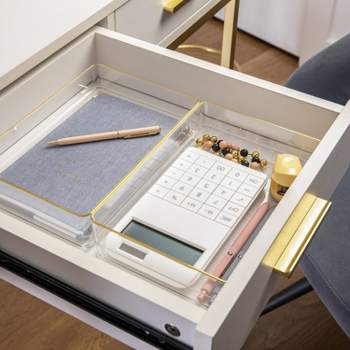 Martha Stewart 3pc 9" x 6" Plastic Stackable Office Desk Drawer Organizers with Gold Trim Clear