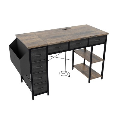 Vynxaria Multi-Functional Hidden Power Outlet Workbench, 2 Outlets+1USB+1Type-C, 7 Fabric Drawers+Side Pocket