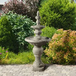 52.56" Icy Stone 2-Tiered Focal Point Outdoor Waterfall Fountain - Gray - Teamson Home