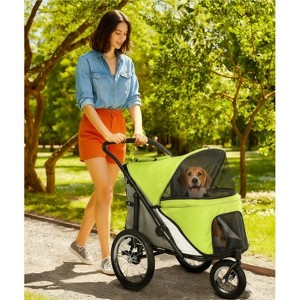 ORRD 3-Wheel Dog Stroller One-Hand Fold, Jogging Pet Stroller with Large Rubber Wheels, Yellowish Green for Small Medium Dogs up to 44lbs - 1 of 4