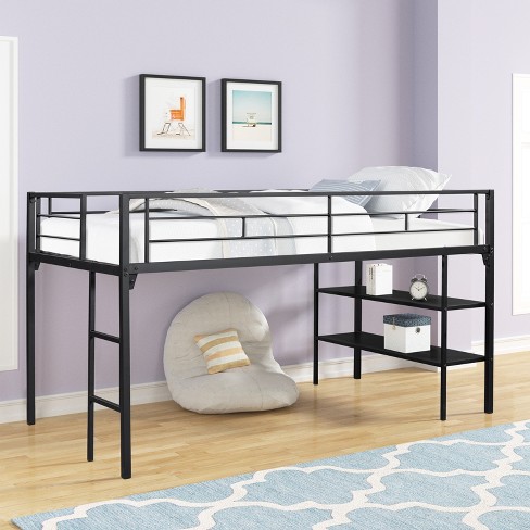 Twin low loft bed hotsell with desk and storage