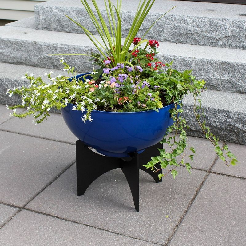 ACHLA Designs 20&#34; Wide Planter Bowl Galvanized Steel with Black Wrought Iron Norma Plant Stand French Blue, 4 of 8