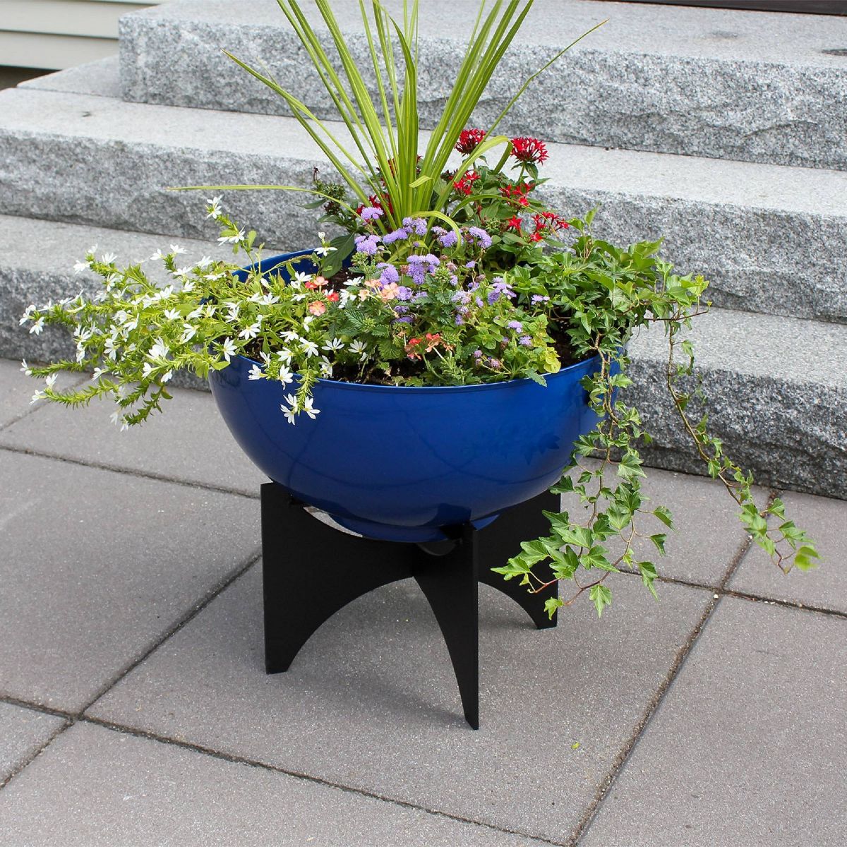 ACHLA Designs 20" Wide Planter Bowl Galvanized Steel with Black Wrought Iron Norma Plant Stand French Blue - thumbnail 3
