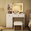 LED Lighted Vanity Desk with Mirror, Makeup Table with Drawers, Open Shelving & Storage Cabinet, Includes Faux Leather Stool, Vanity Set for Bedroom - 4 of 4