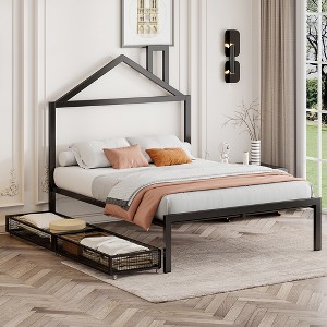 Full Size Metal Platform Bed with Two Drawers - 1 of 4