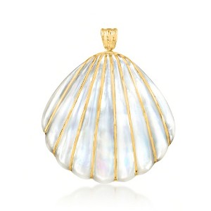 Ross-Simons Mother-Of-Pearl Seashell Pendant With 4-4.5mm Cultured Pearls in 14kt Yellow Gold Size 1.75 - 1 of 4