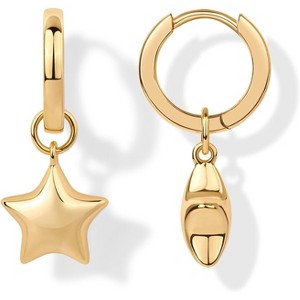 Gold Plated Sterling Silver Charm Huggie Earrings - Heart, Moon & Star Drop Dangles, Lightweight Jewelry - 1 of 4
