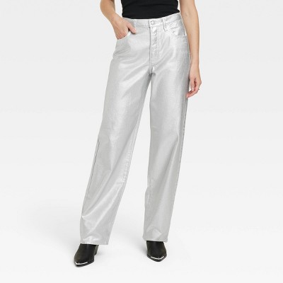 Women's High-rise Wide Leg Coated Baggy Jeans - Wild Fable™ Silver