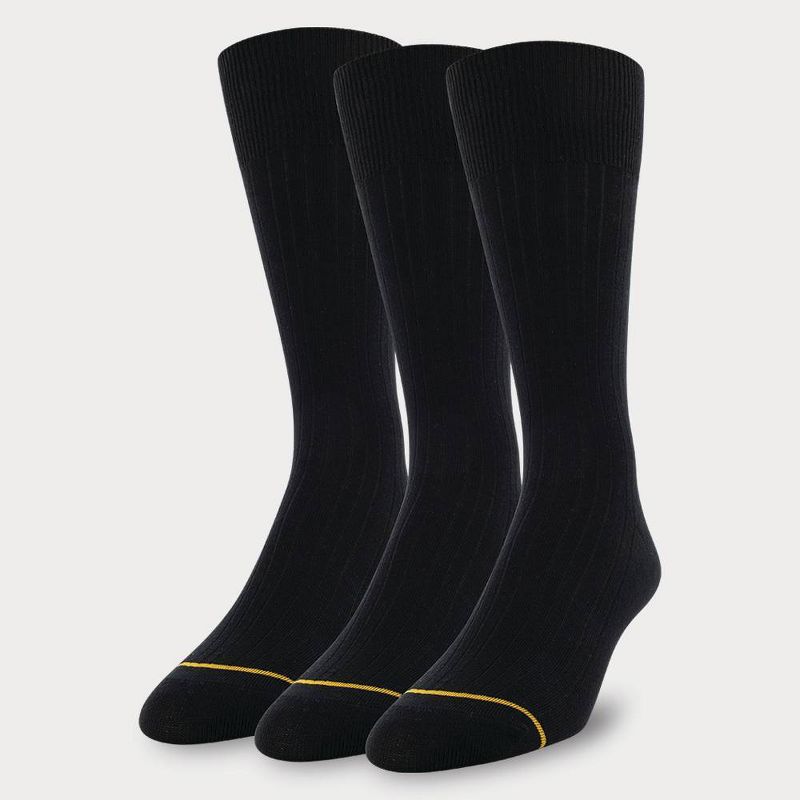 Signature Gold by GOLDTOE Men&#39;s Solids Bamboo Rayon Relaxed Top Crew Socks 3pk - Black 6-12.5, 1 of 4