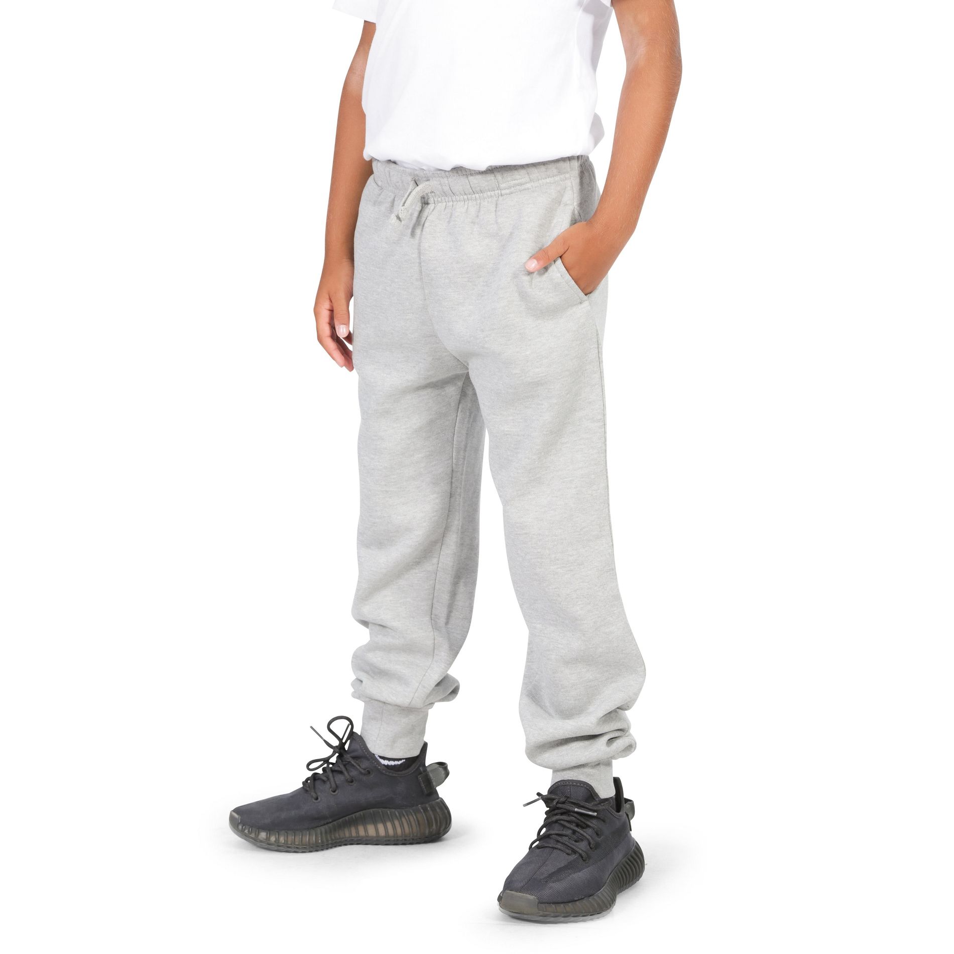 EVERYDAY KIDS Boys Cotton Fleece Sweatpants; Boys’ Activewear Jogger Pants - Soft and Breathable Cotton/Poly Blend, Heather Gray, Size 4/5, XS