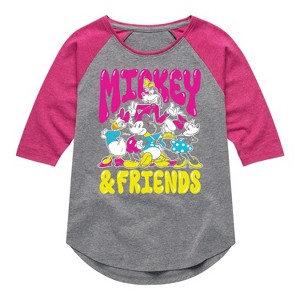 Girls' - Disney - Mickey And Friends Shirt Tail Raglan Graphic T-shirt - 1 of 4
