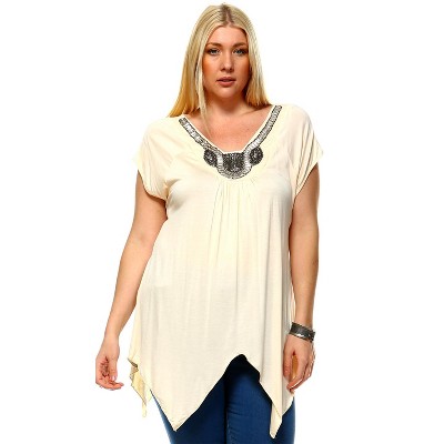Women's Plus Size Embellished V-Neck Fenella Tunic Top - White Mark